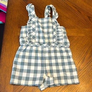 Like New Rachel Zoe Green & White Checkered Romper w/ pink bow detail in back!
